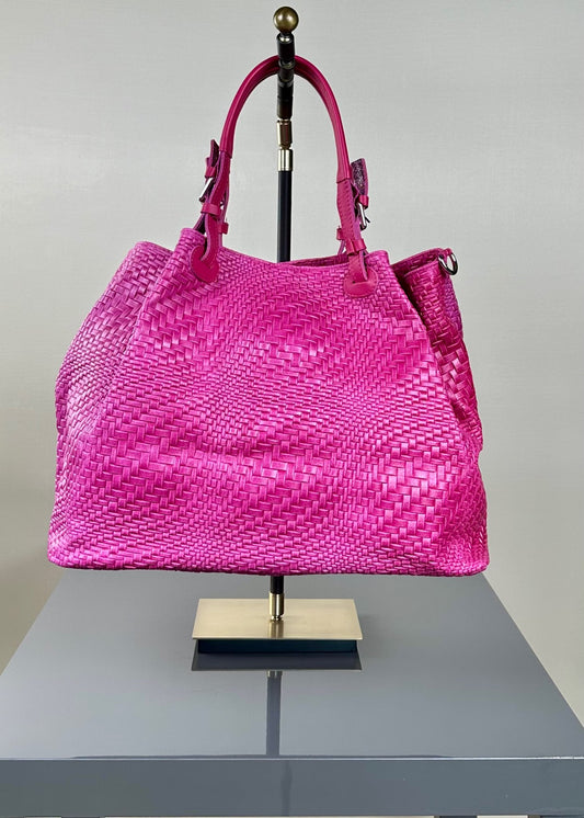 BORSA PELLE INTRECCIATA FUCSIA