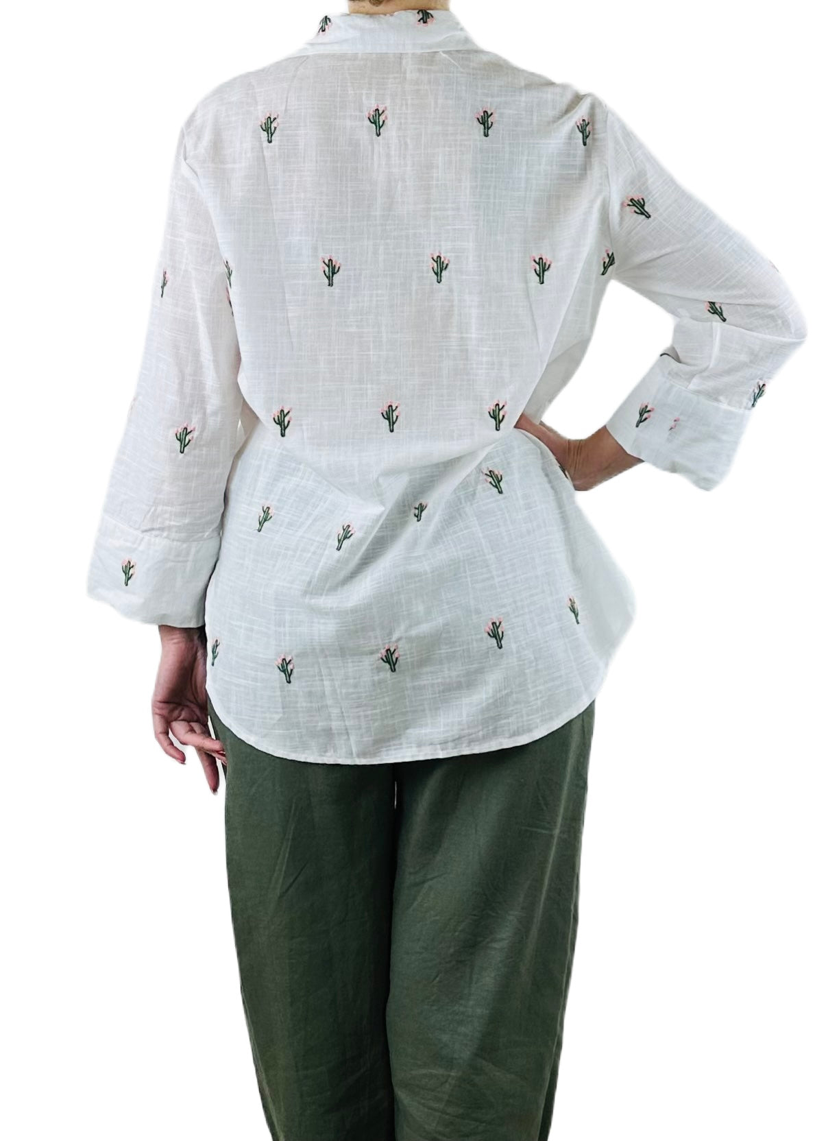 CAMICIA OVERSIZE RICAMO CACTUS