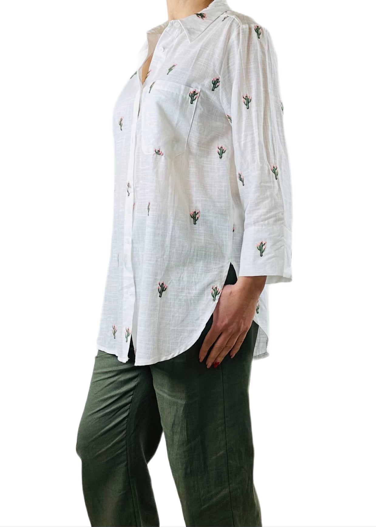 CAMICIA OVERSIZE RICAMO CACTUS