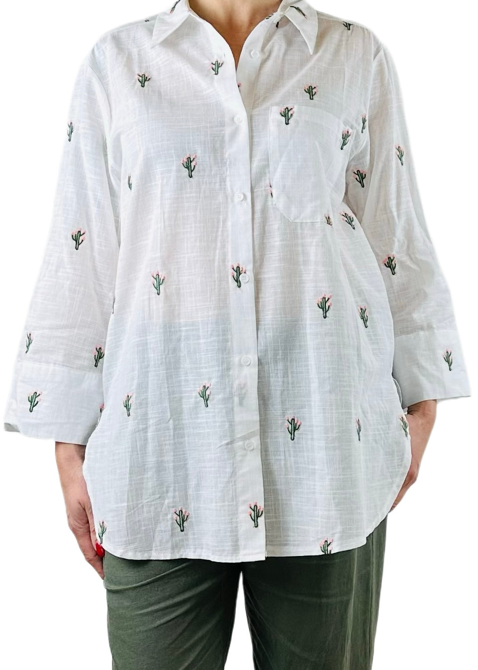 CAMICIA OVERSIZE RICAMO CACTUS