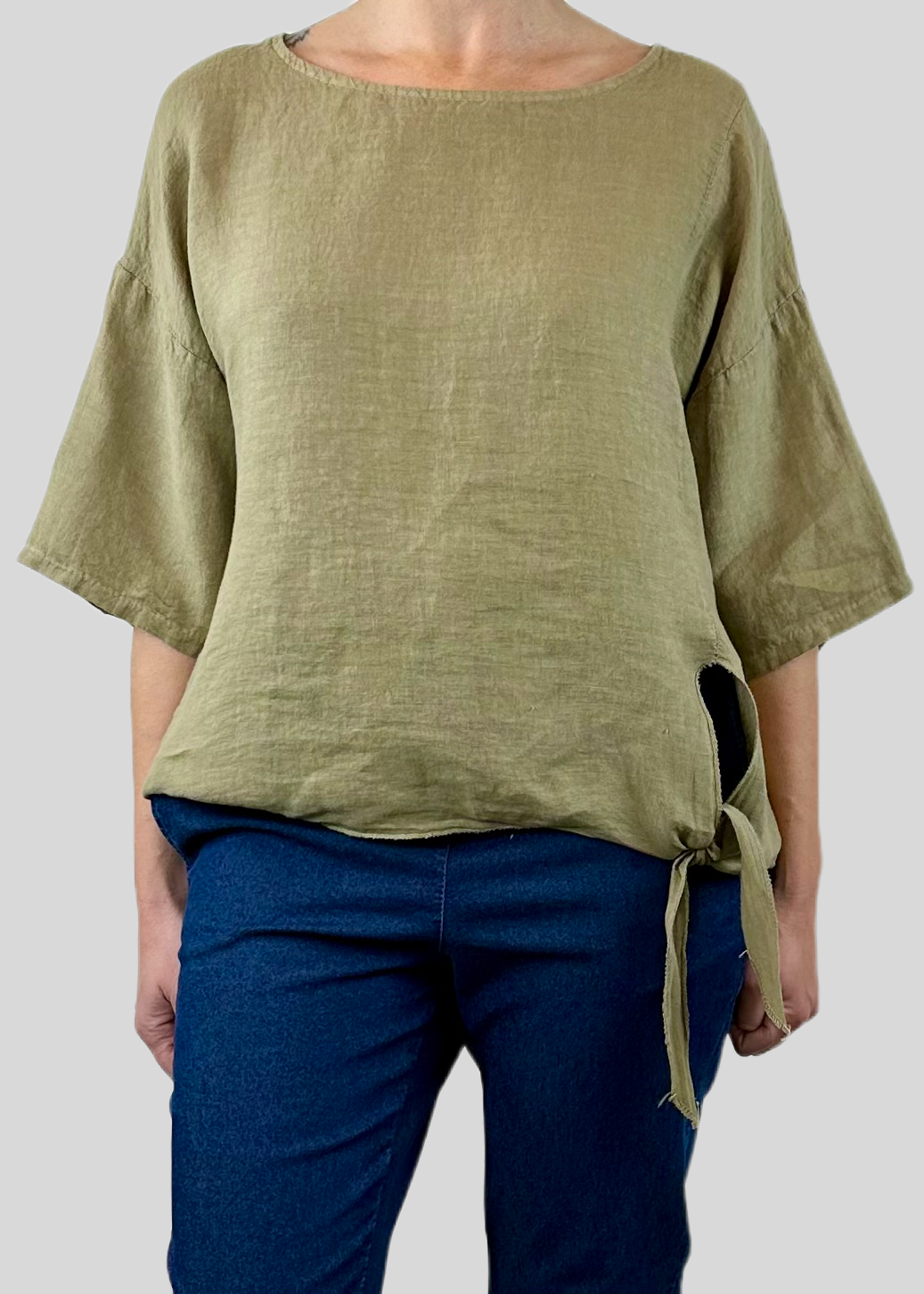 TOP/CAMICIA LINO CON  NODO VERDE