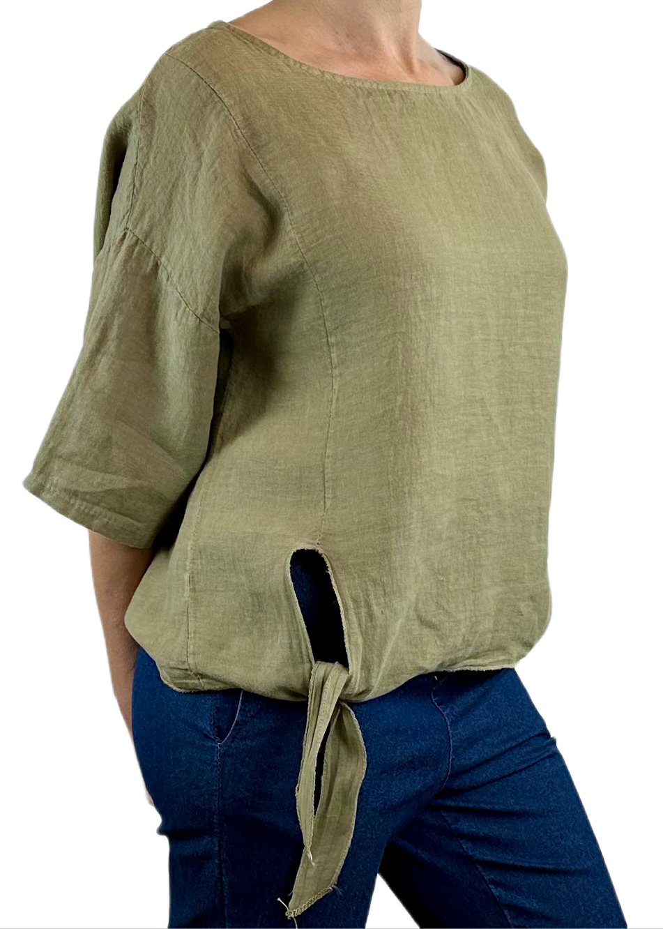 TOP/CAMICIA LINO CON  NODO VERDE