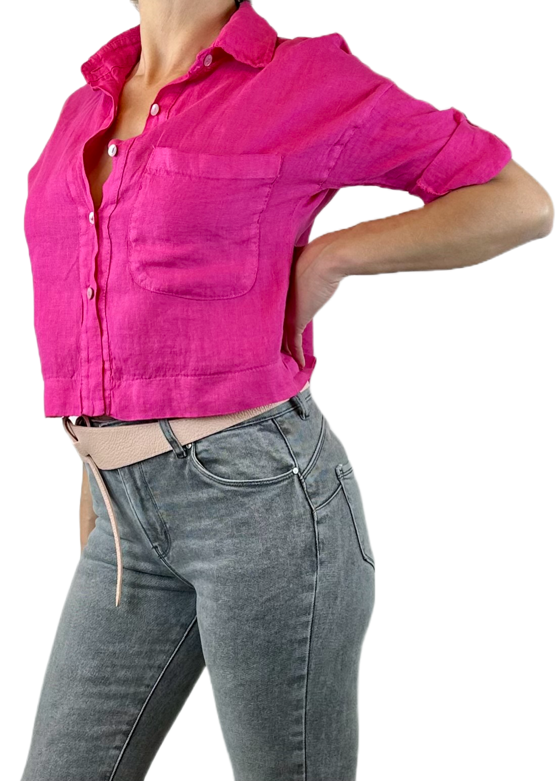 CAMICIA CORTA LINO FUCSIA