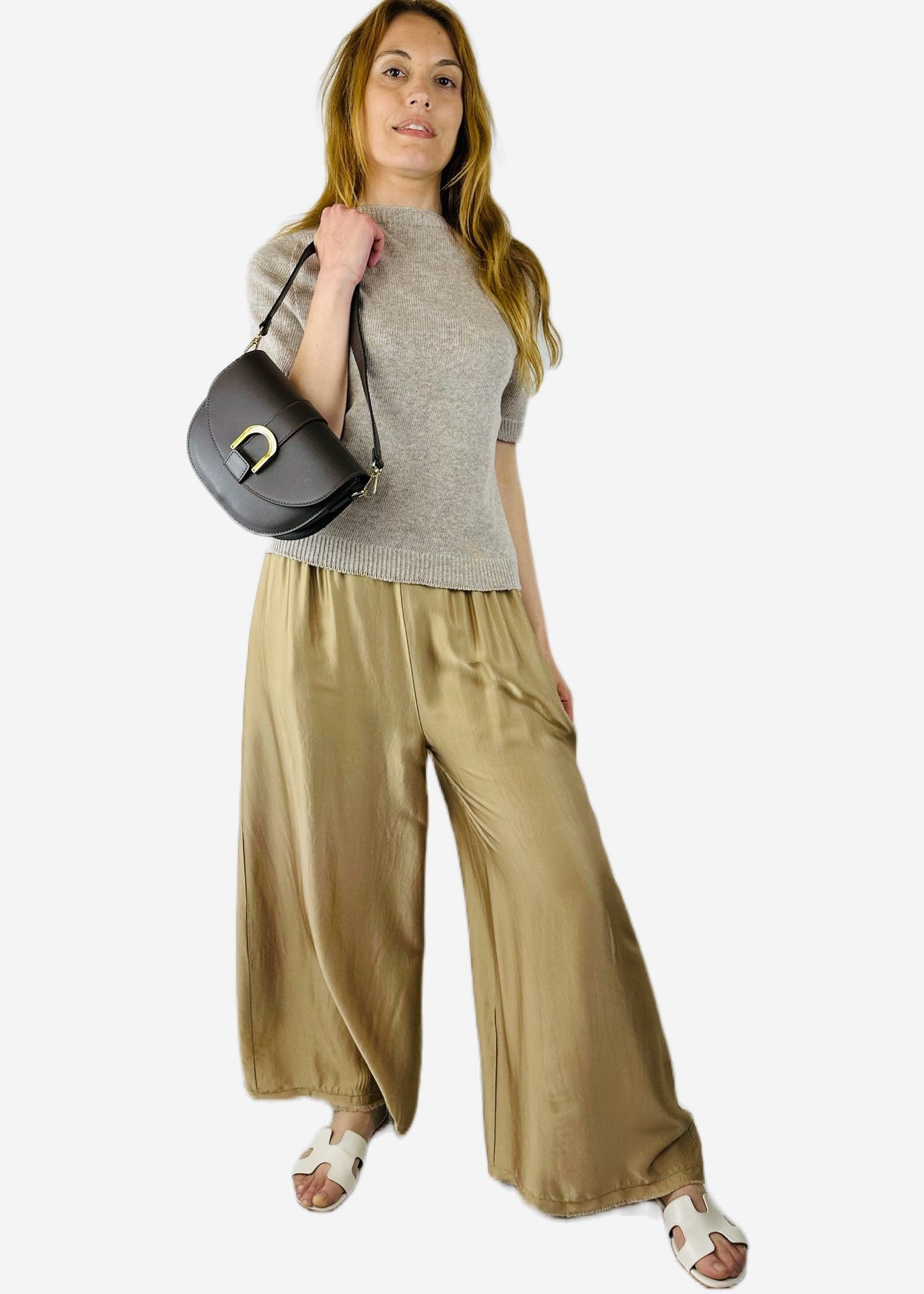 PANTALONE PALAZZO MISTA SETA TAUPE