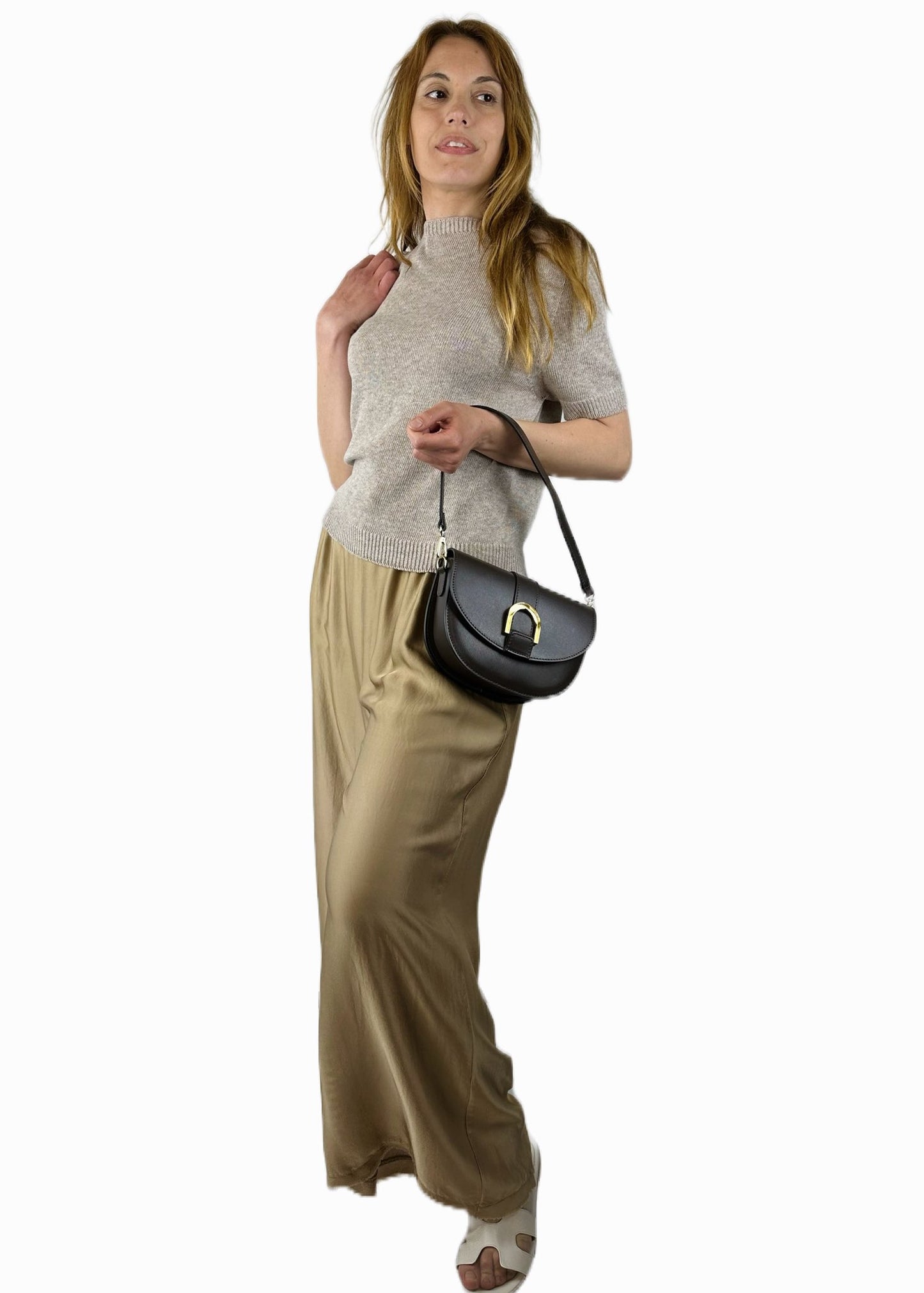 PANTALONE PALAZZO MISTA SETA TAUPE