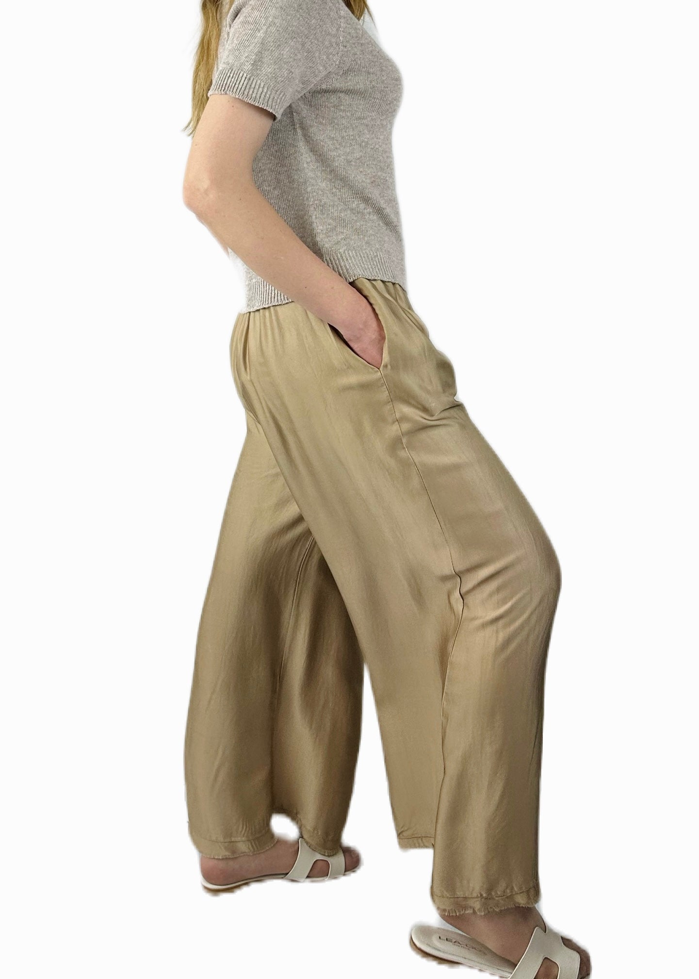 PANTALONE PALAZZO MISTA SETA TAUPE