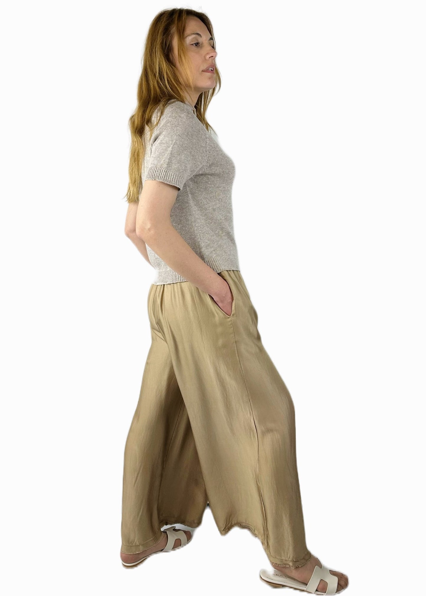 PANTALONE PALAZZO MISTA SETA TAUPE