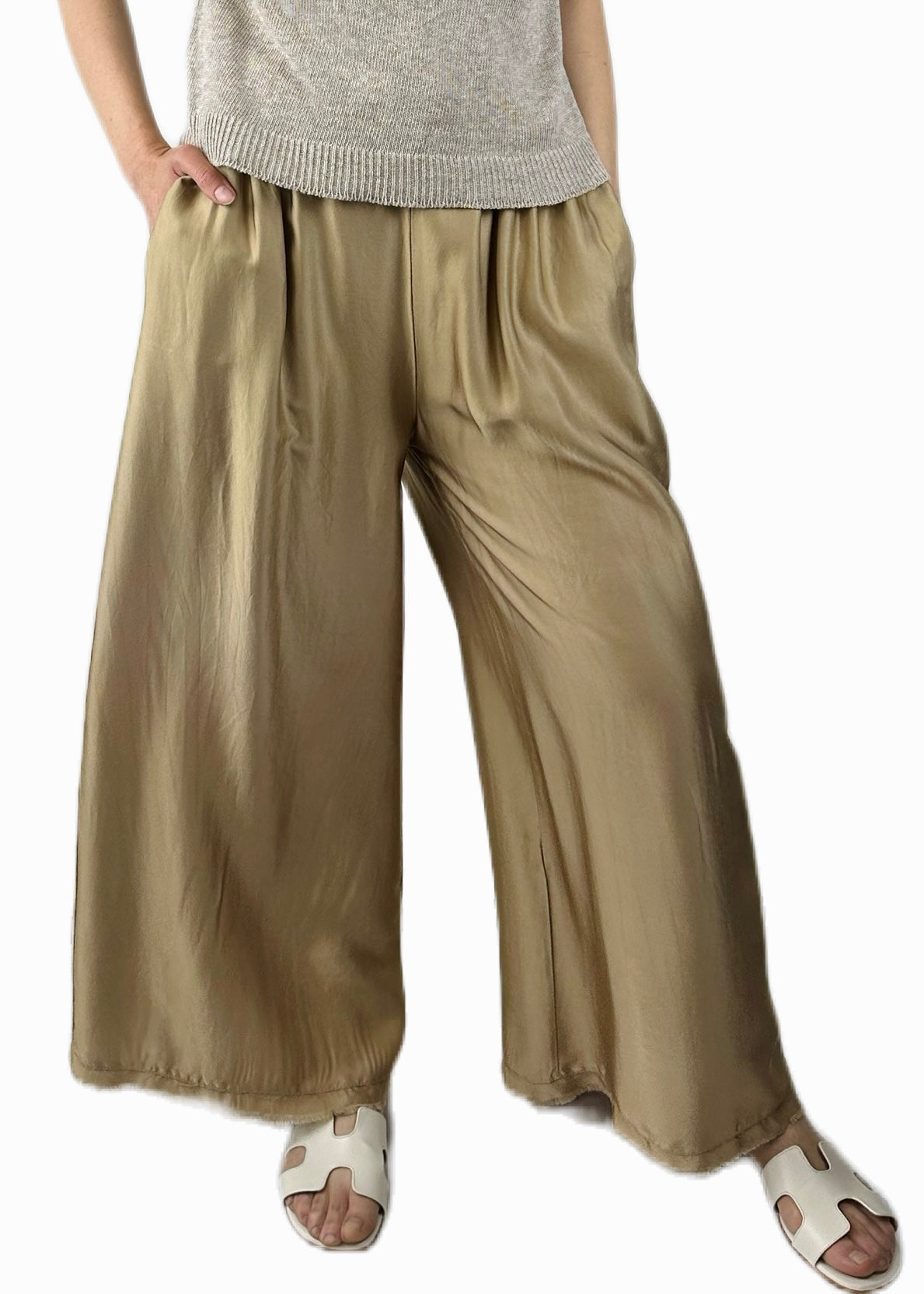 PANTALONE PALAZZO MISTA SETA TAUPE