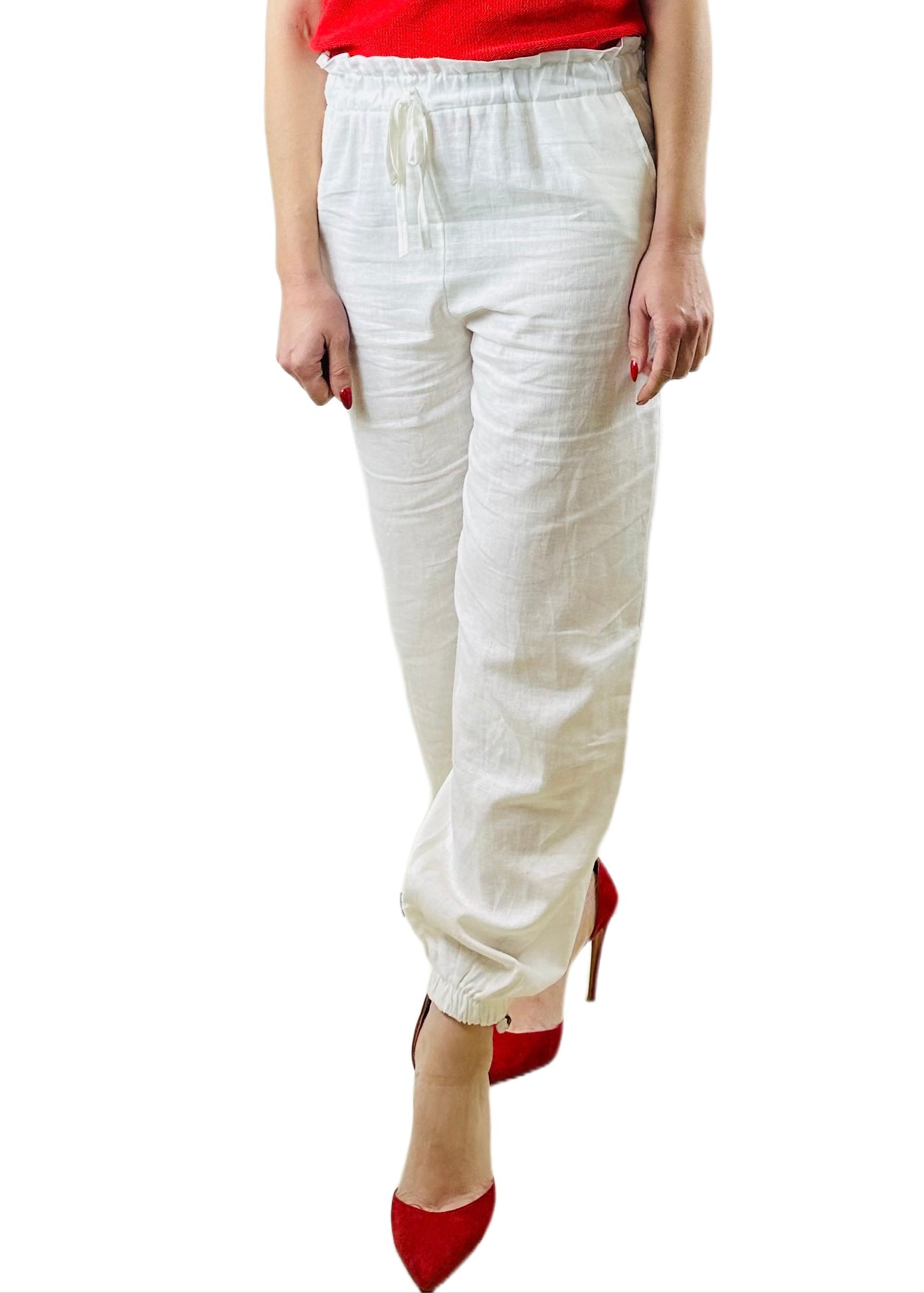 PANTALONE MIX LINO LUNGO BIANCO