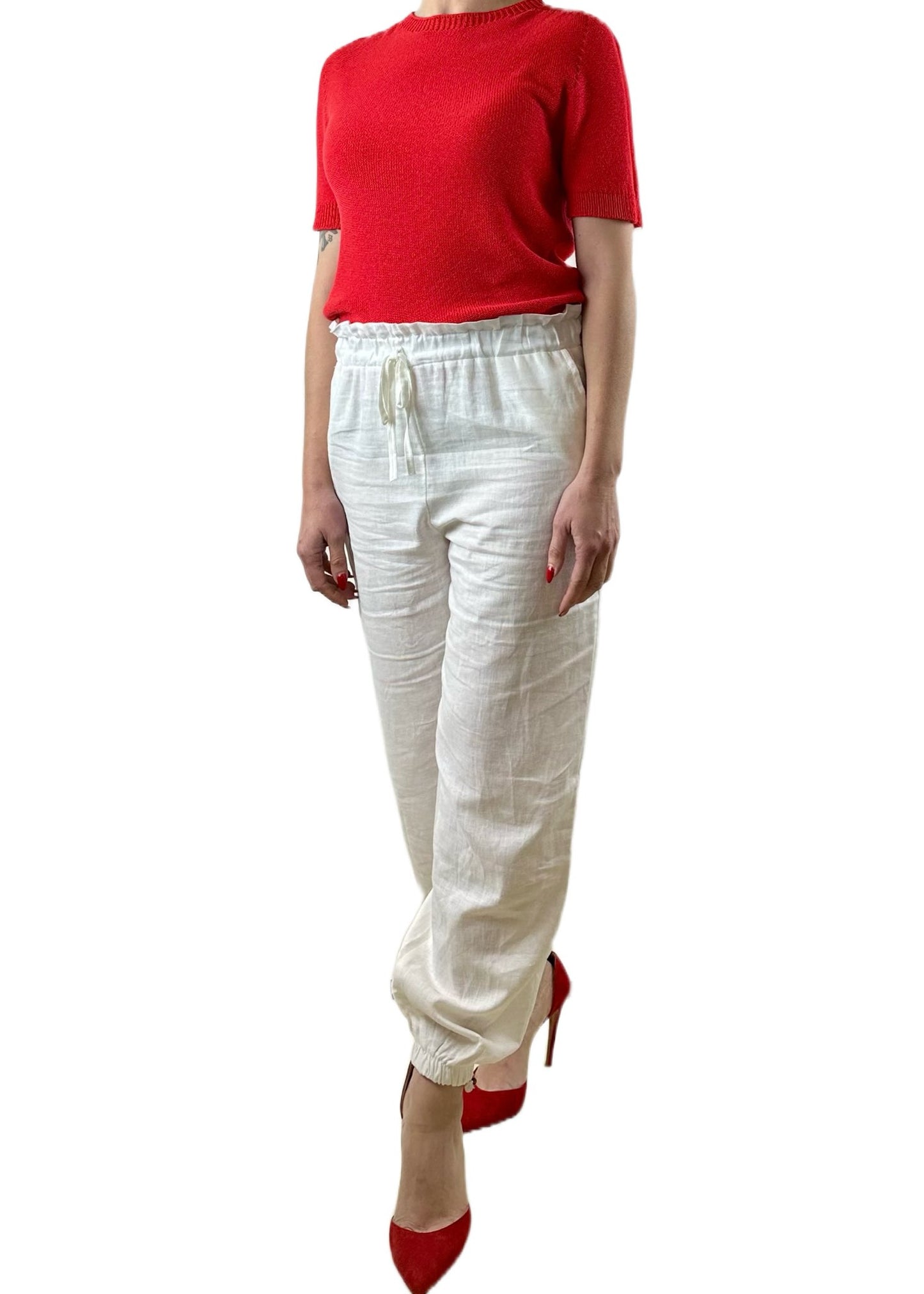 PANTALONE MIX LINO LUNGO BIANCO