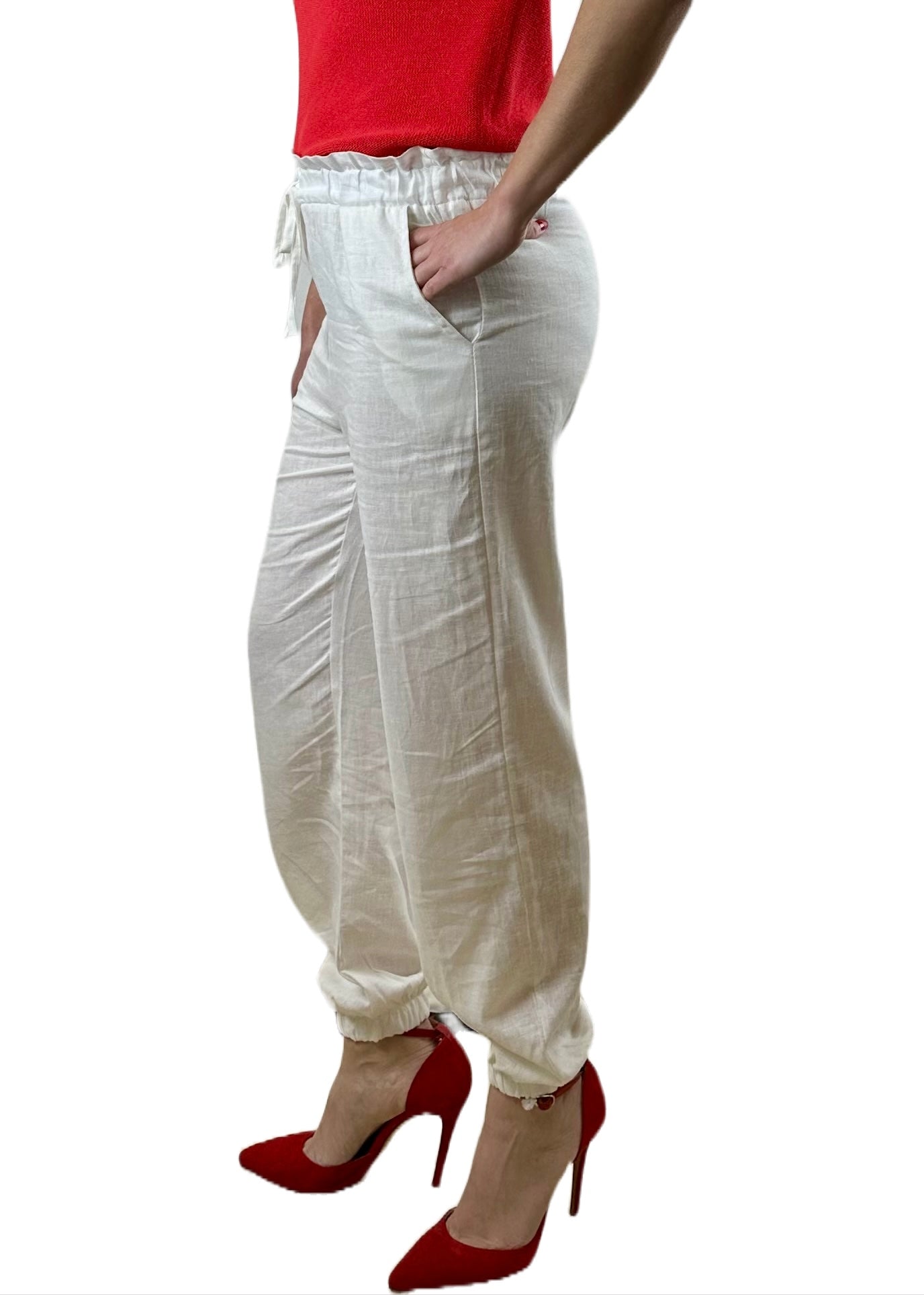 PANTALONE MIX LINO LUNGO BIANCO