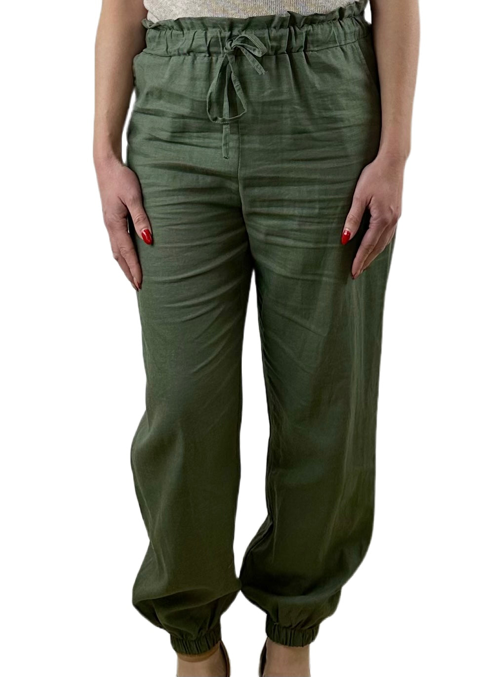 PANTALONE MIX LINO LUNGO VERDE MILITARE