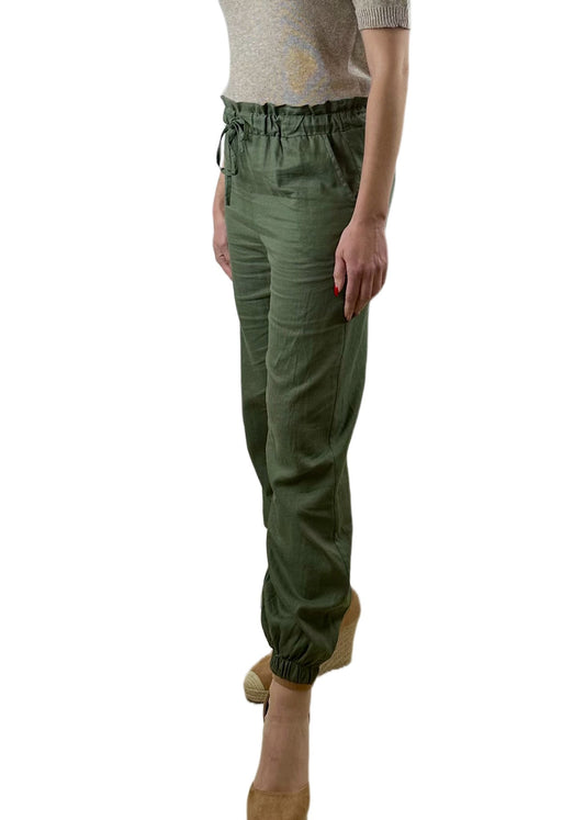 PANTALONE MIX LINO LUNGO VERDE MILITARE