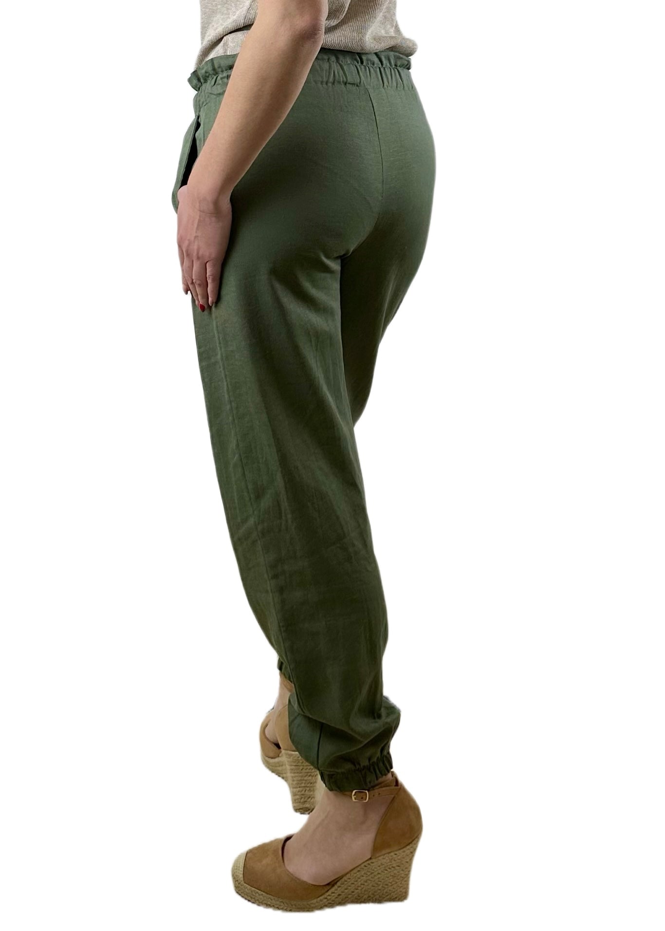 PANTALONE MIX LINO LUNGO VERDE MILITARE