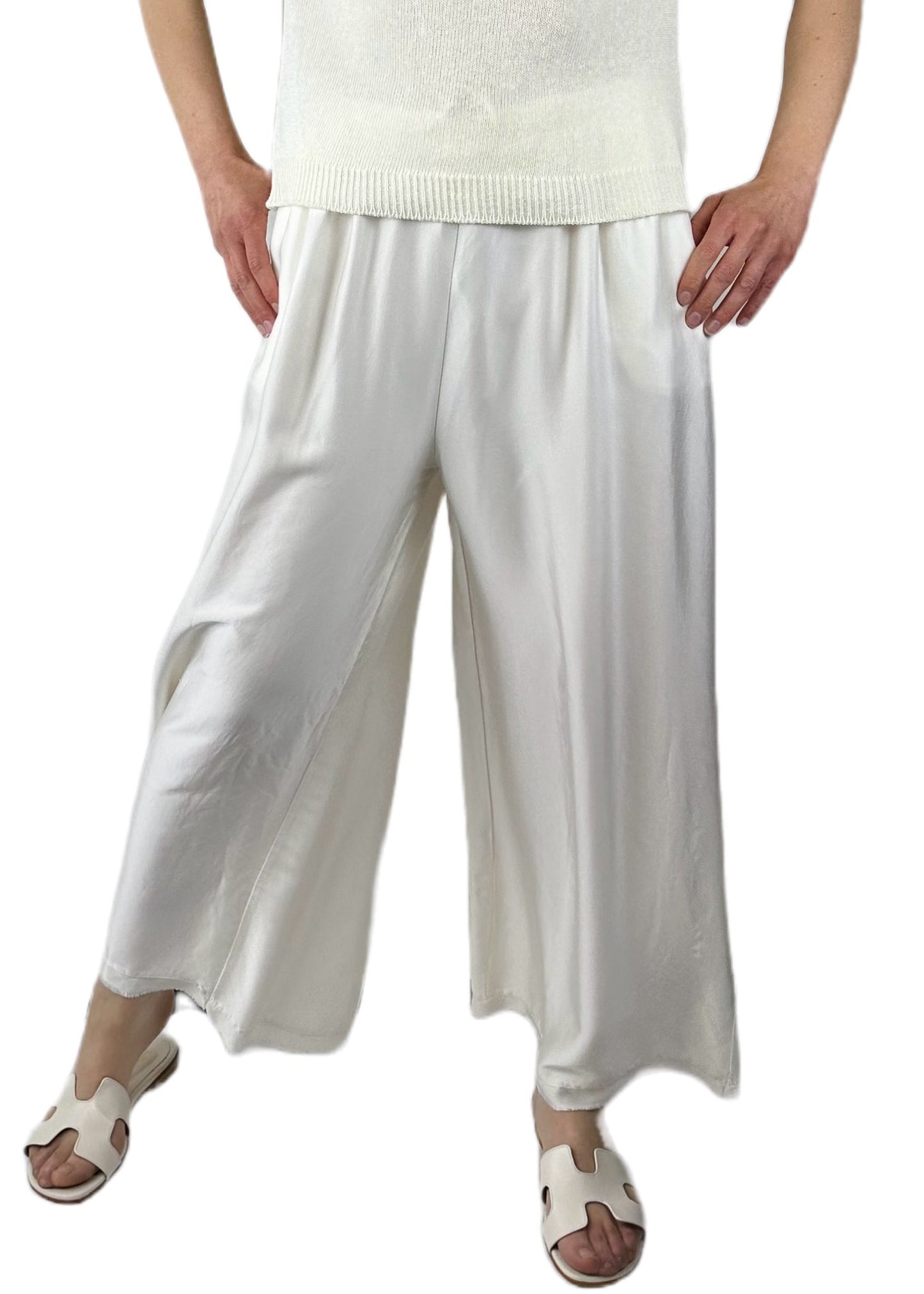 PANTALONE PALAZZO MISTO SETA BIANCO