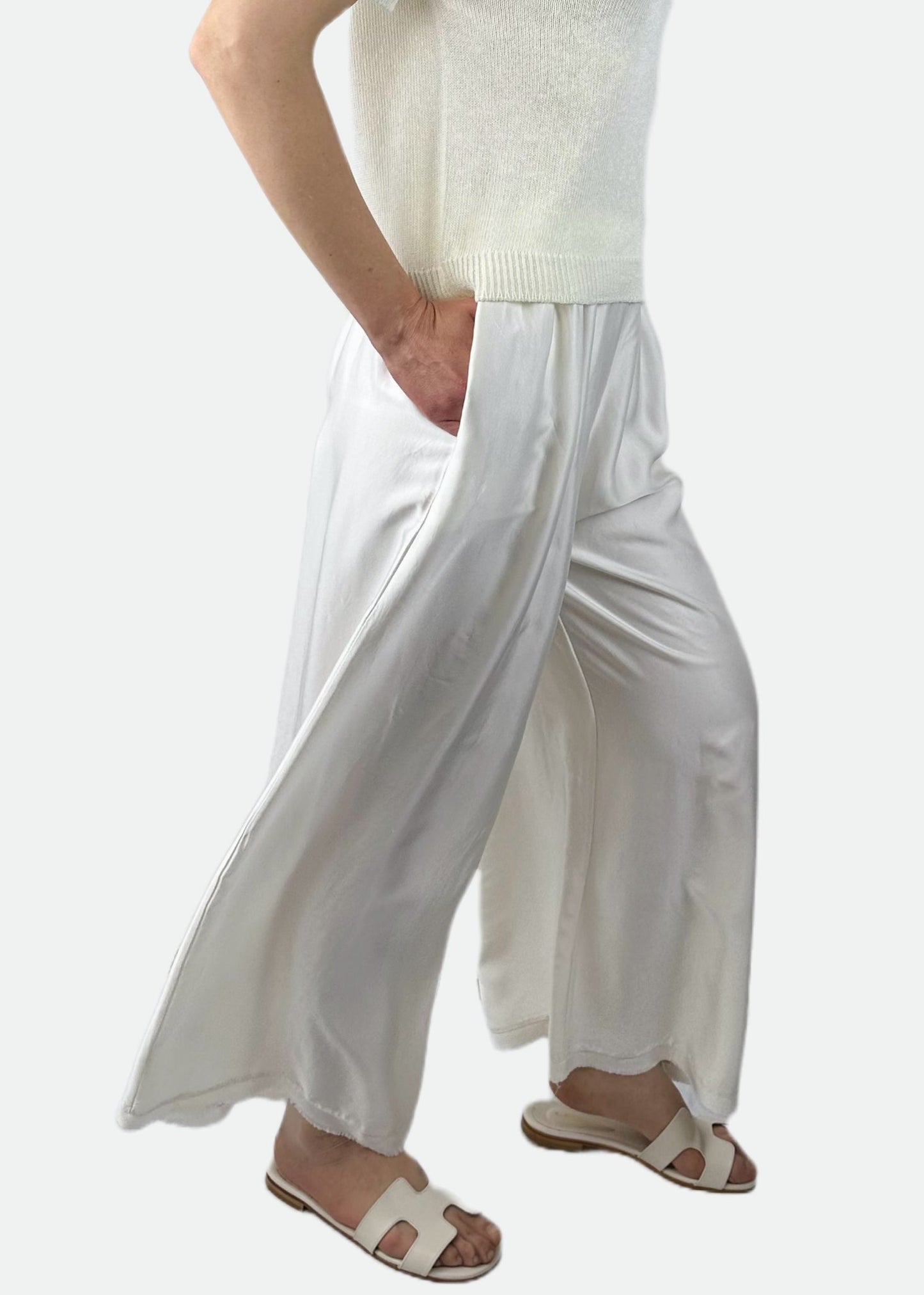 PANTALONE PALAZZO MISTO SETA BIANCO