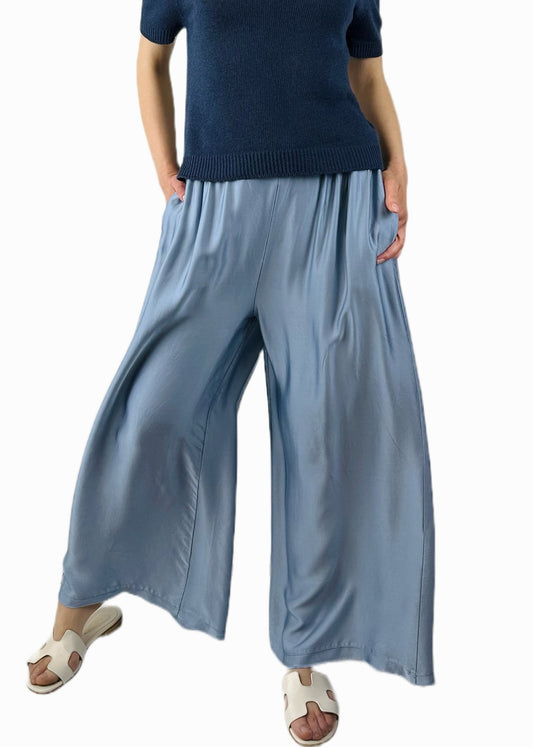 PANTALONE PALAZZO MISTO SETA CELESTE