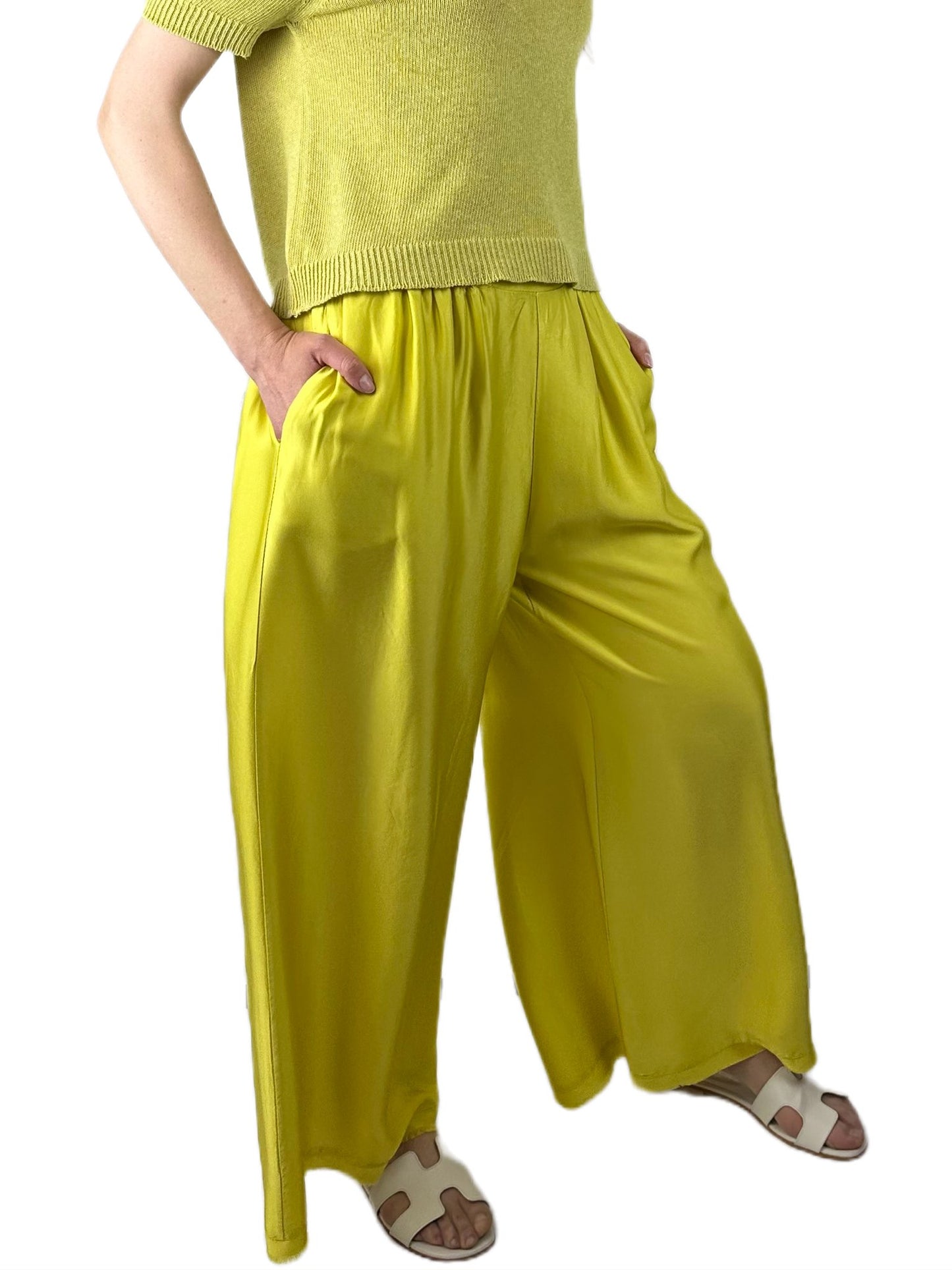 PANTALONE PALAZZO MISTO SETA LIME