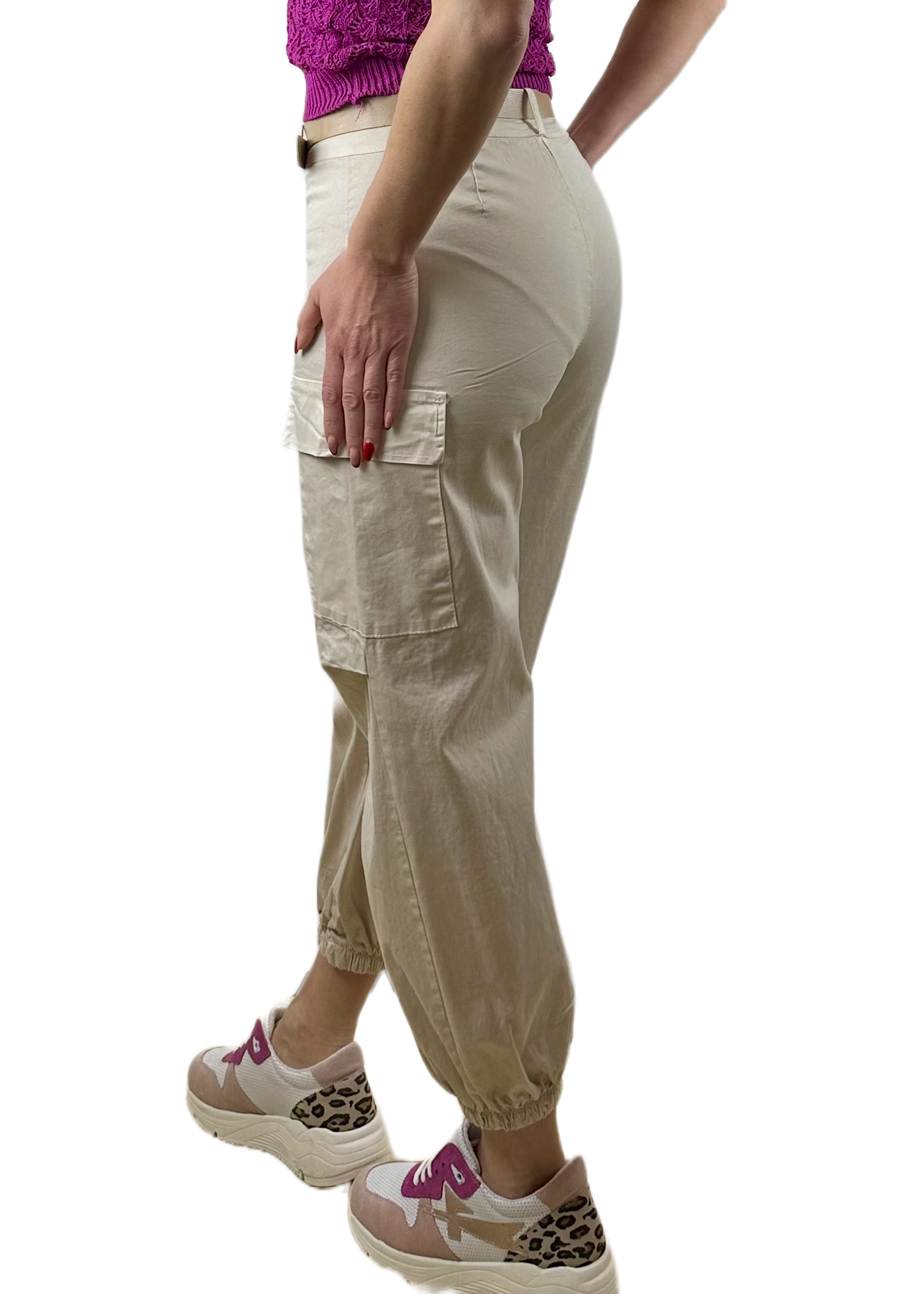 PANTALONI CARGO COTONE CREMA