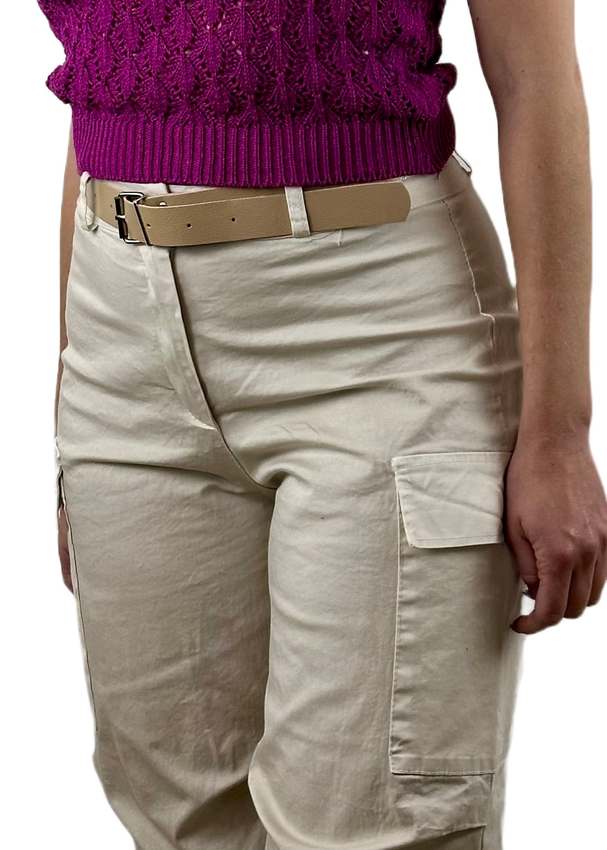 PANTALONI CARGO COTONE CREMA