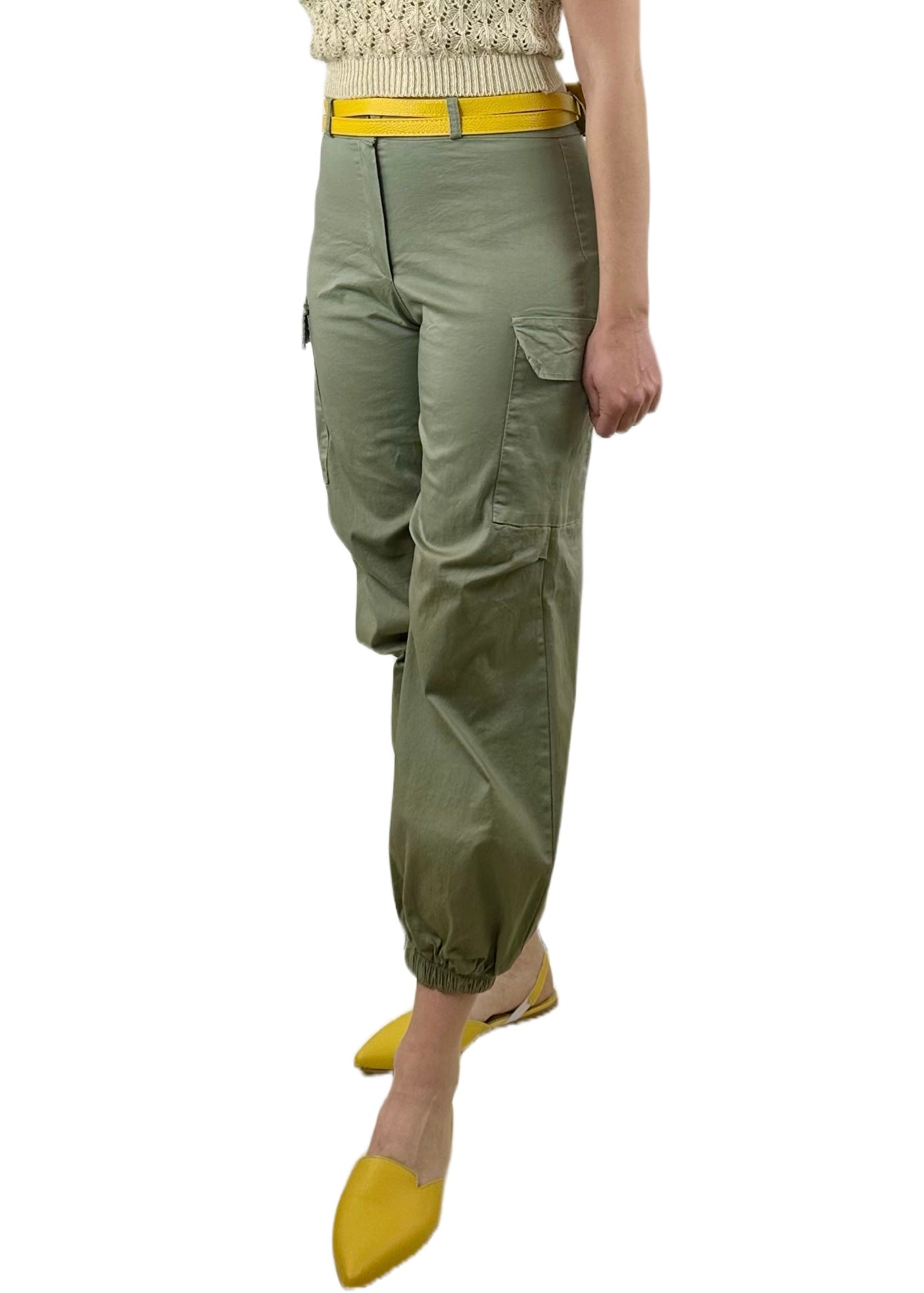 PANTALONI CARGO COTONE VERDE MILITARE