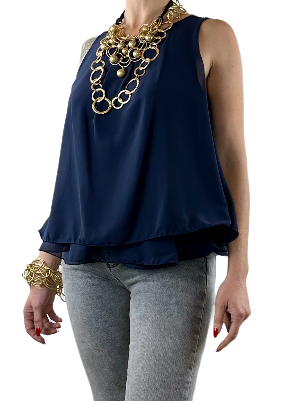 TOP CHIFFON BLU