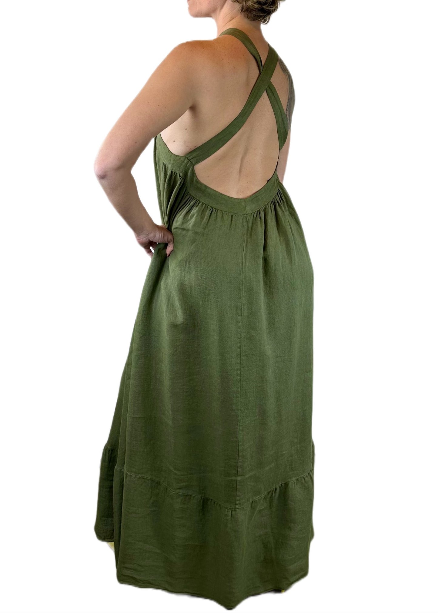 VESTITO LINO CON SCHIENA SCOPERTA VERDE